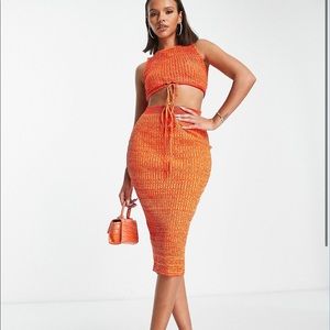 ASOS trendyol orange crop top skirt set NEW!